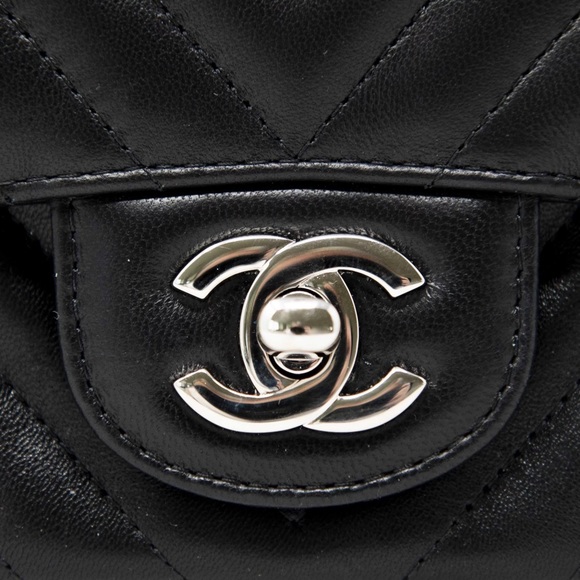 Chanel Lambskin Chevron Square Mini Flap Bag Black SHW - Picture 11 of 15